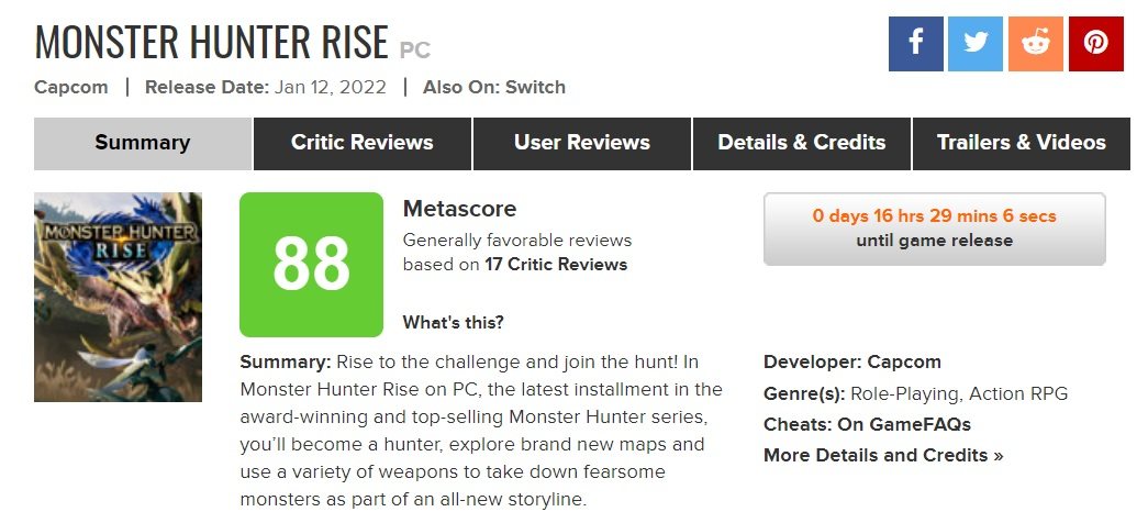 Qué te espera en Monster Hunter Rise para PC? Metacritic te da la nota  media